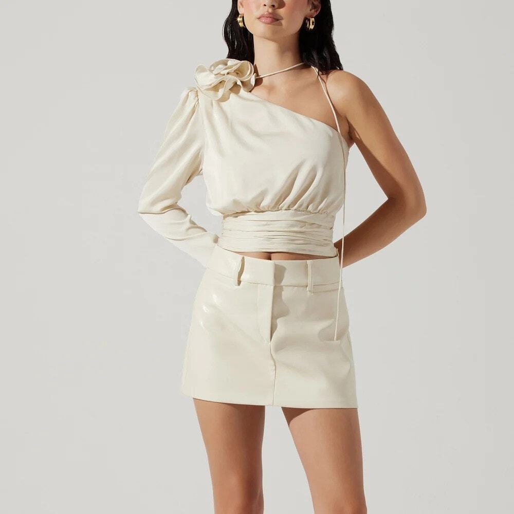 ASTR the Label Carmelita Crop Top Satin One Shoulder Bridal Party Cocktail XS